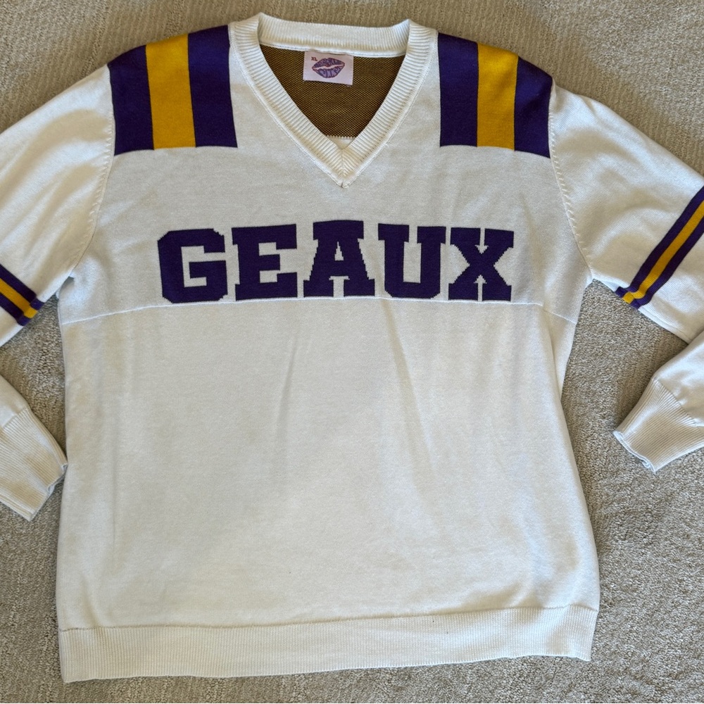 GEAUX Women's V-Neck Sweater - White and Purple